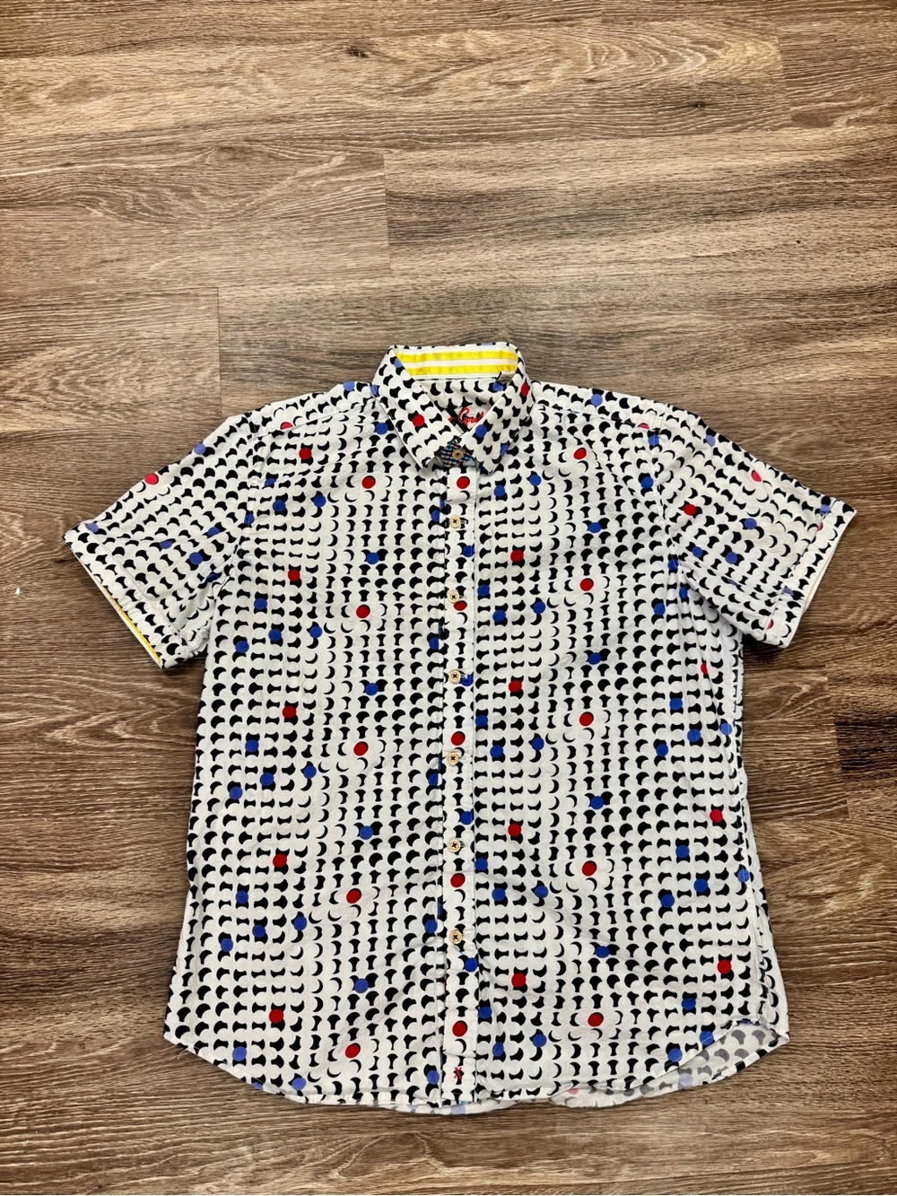 Robert Graham Tailored Fit Abstract Print Short Sleeve Button Down Shirt L